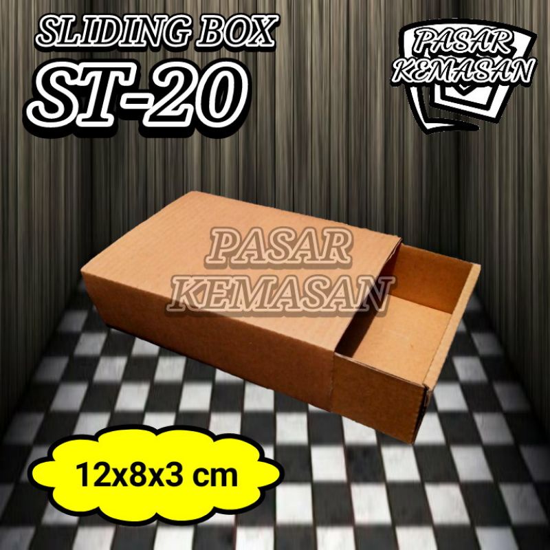 

KOTAK KARDUS SLIDING ST-20 12X8X3 CM COKLAT POLOS BOX AKSESORIS