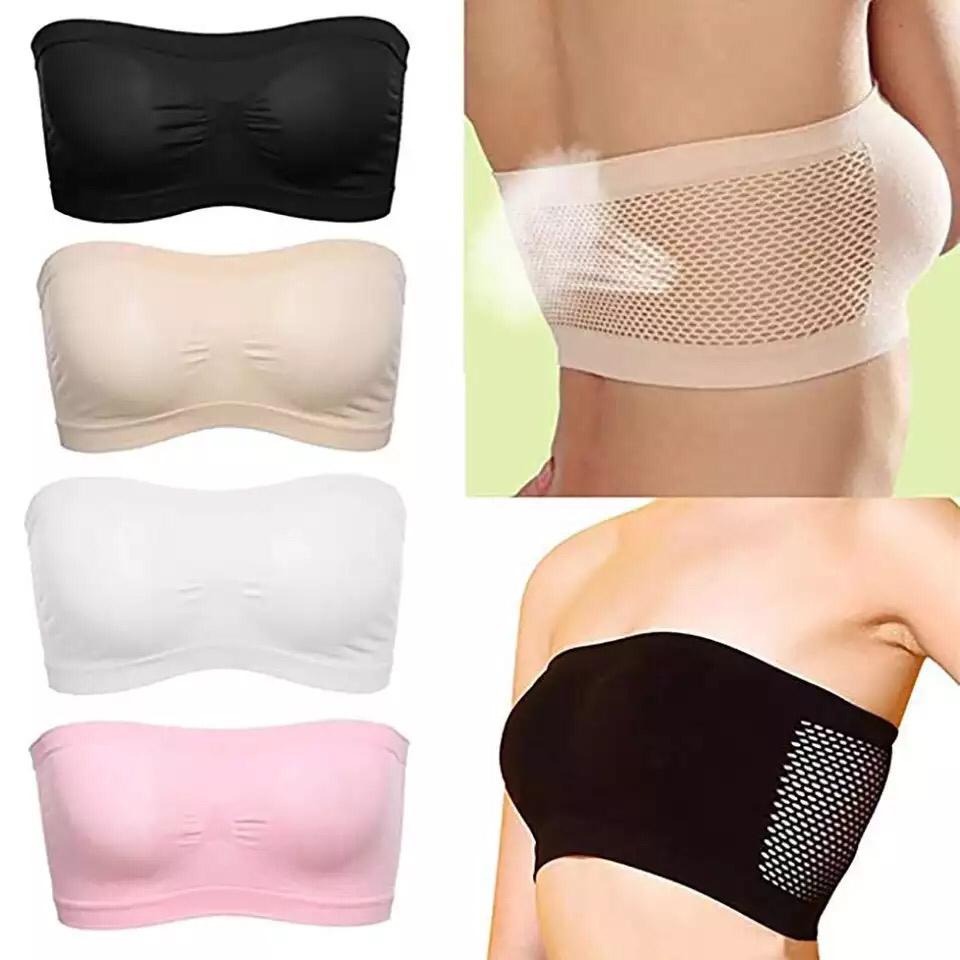 ✅𝐅𝐎𝐈𝐒𝐒® Bra Wanita Kemben Seksi Backless Tanpa Tali &amp; Busa Motif Jala Belakang 1167