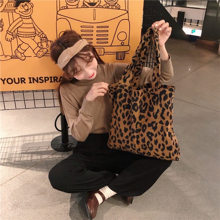 TC-136 tas bahu canvas motif loreng macan leopard import korea jepang