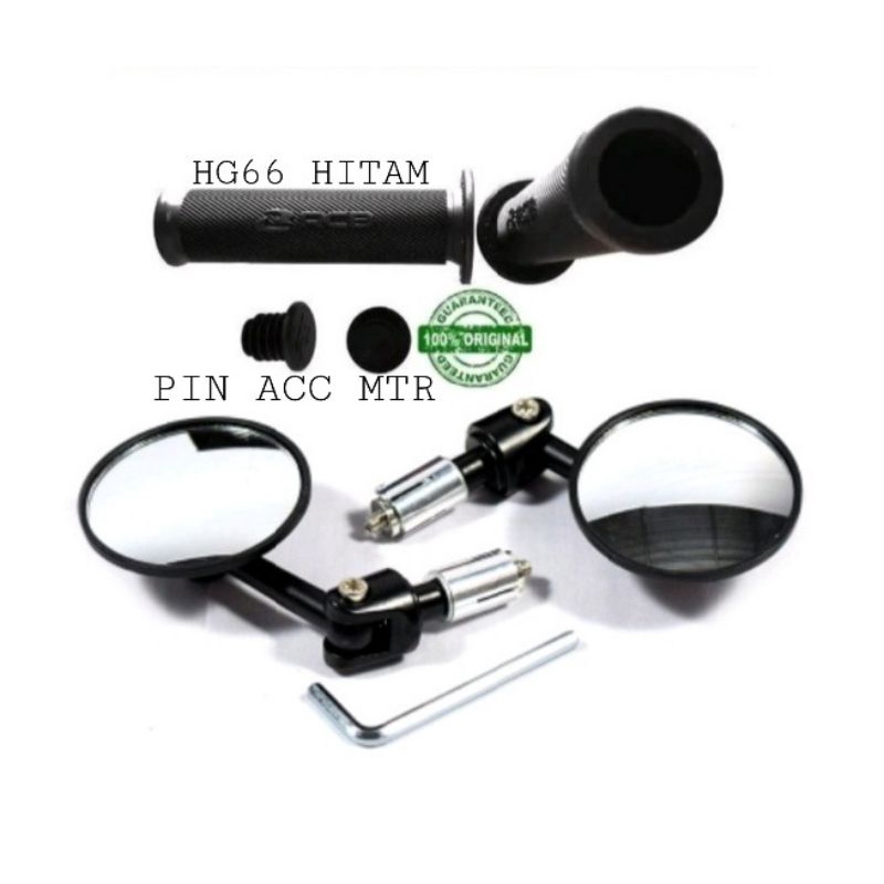 PAKET VARIASI SPION JALU BULAT BAREND + HANDGRIP RCB HG55/HG66 HITAM PAKET UNIVERSAL MOTOR