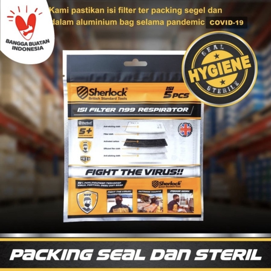 Filter carbon respirator masker N99 sherlock isi 5 pcs
