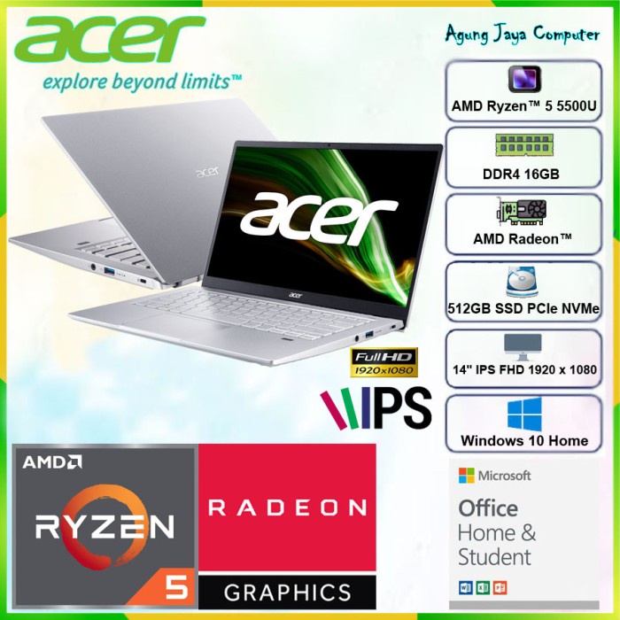 Jual Acer Swift 3 Sf314 43 Amd Ryzen 5 5500u 16gb 512gb 14 Fhd Ips W11