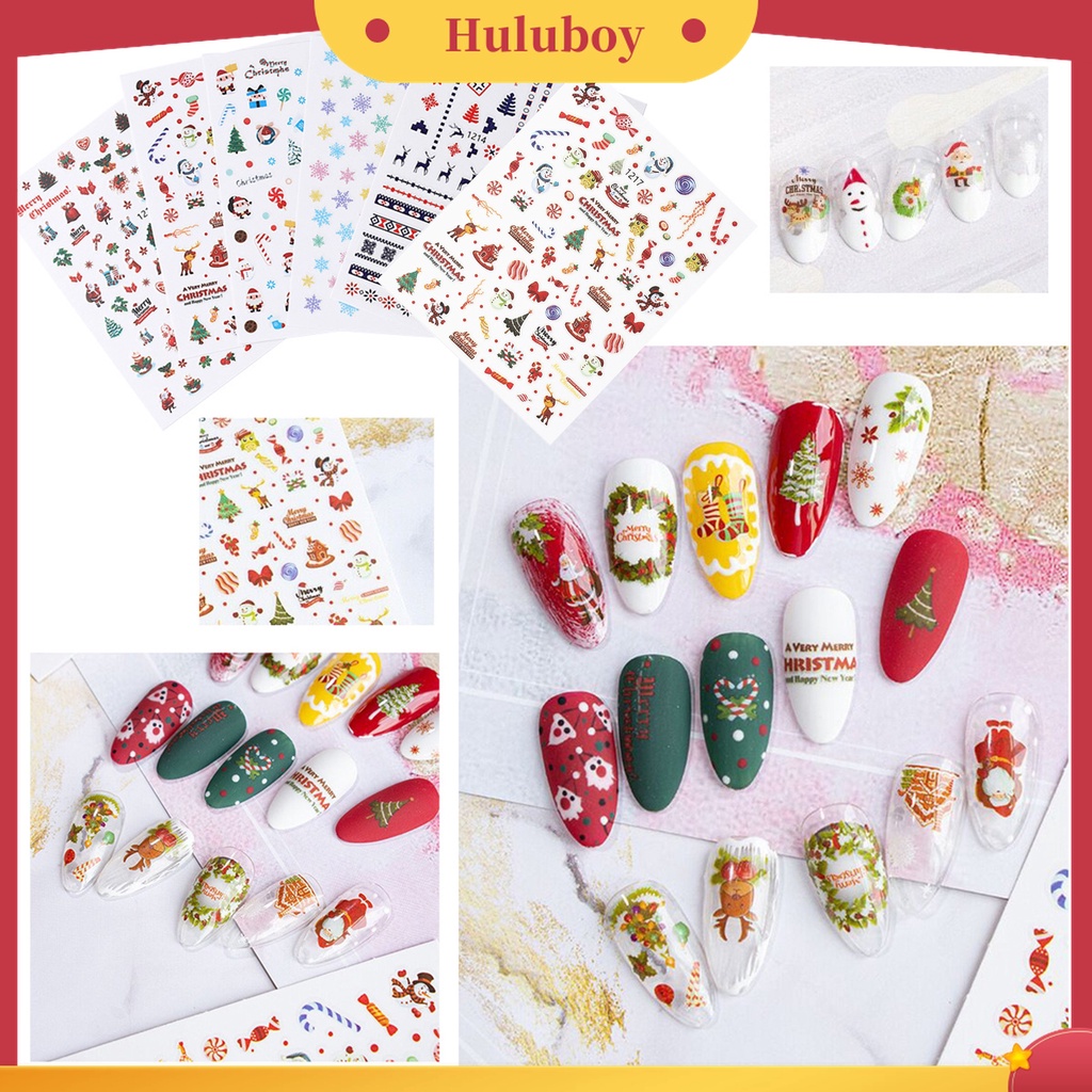 Huluboy Huluboy♡ 11pcs / Set Stiker Kuku Motif Natal 3D Warna-Warni Untuk Musim Dingin