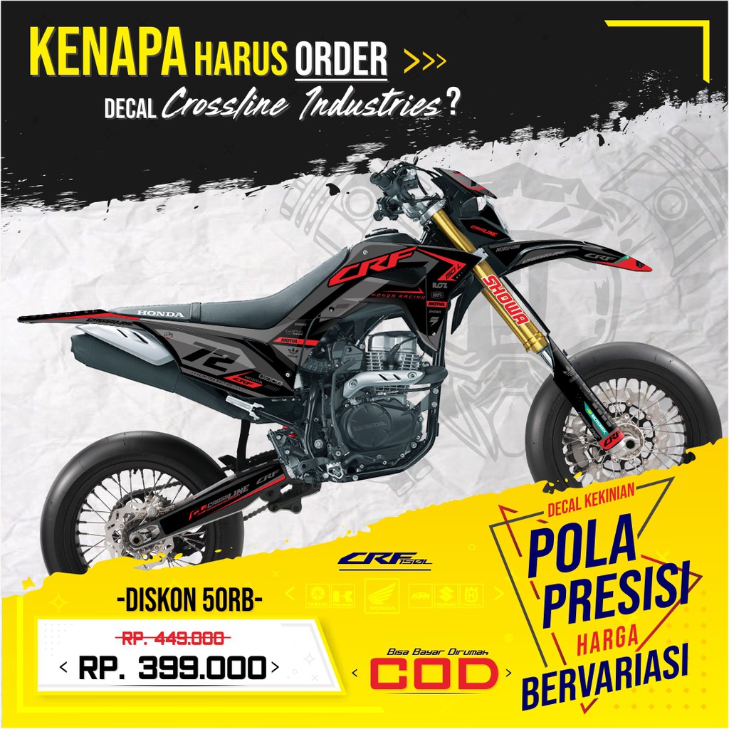 Decal CRF 150 L Decal CRF 150 L Full Body Supermoto Hitam (Higrip + Laminasi Glossy Biasa)