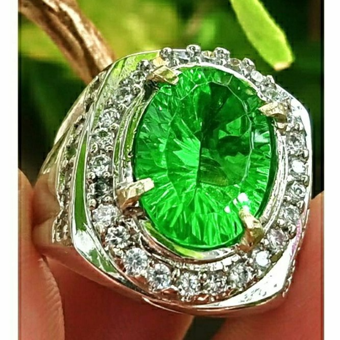 Cincin Pria Exclusive Green JAMRUD Moldavite Crystal mewah / ORIGINAL