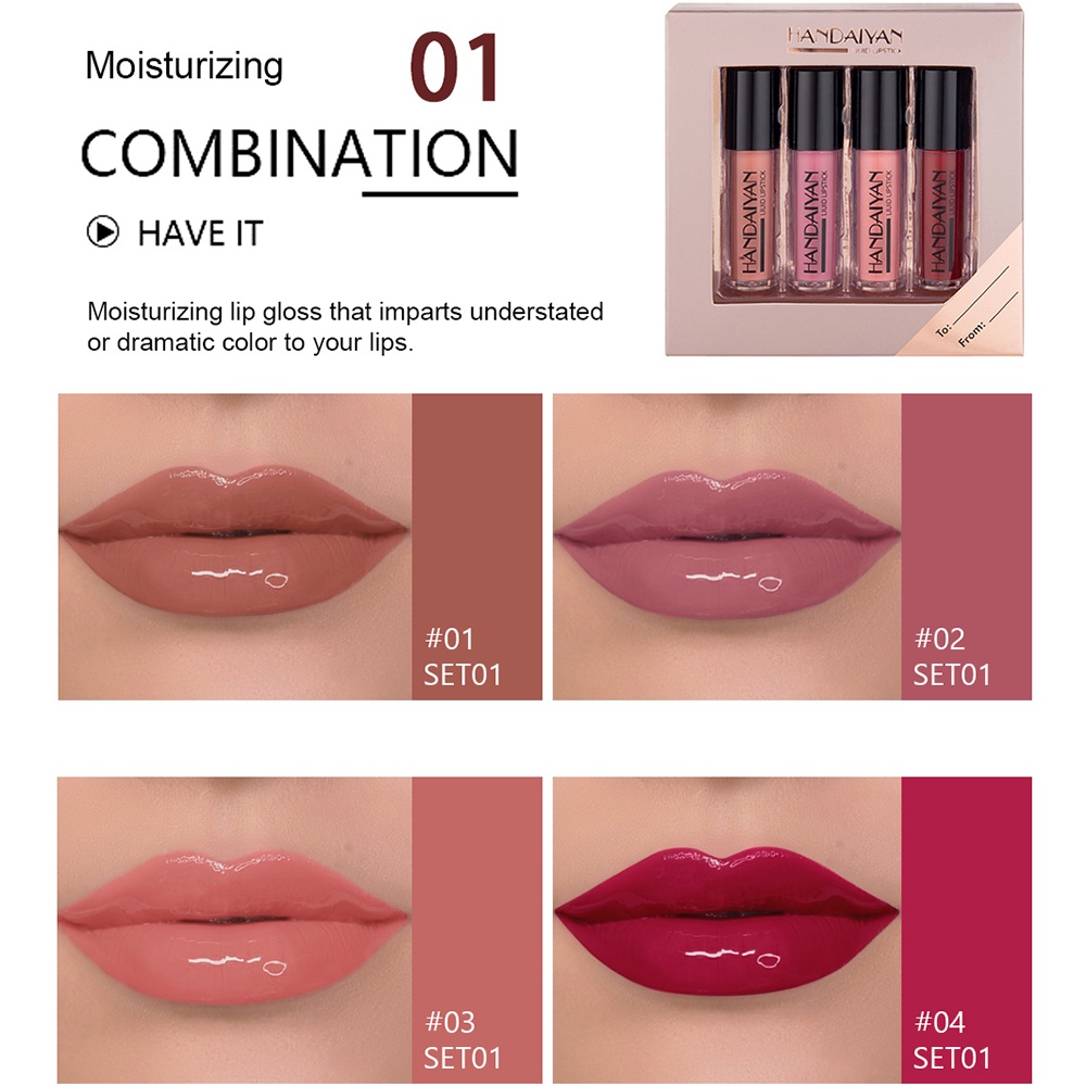 【Baru】handaiyan-Mate Liquid Lipstik Kit Makeup 4 Warna Kosmetik Makeup Tahan Air