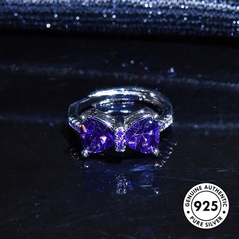 Cincin Sterling Silver 925 Model Pita Dengan Batu Amethyst Elegan Untuk Wanita