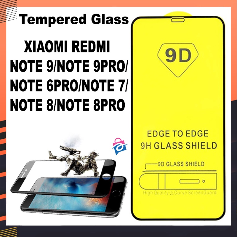 cod acc hp tempered glass 5d 6d 9d full cover xiaomi redmi note 9 note 9pro  note 6pro note 7 note 8