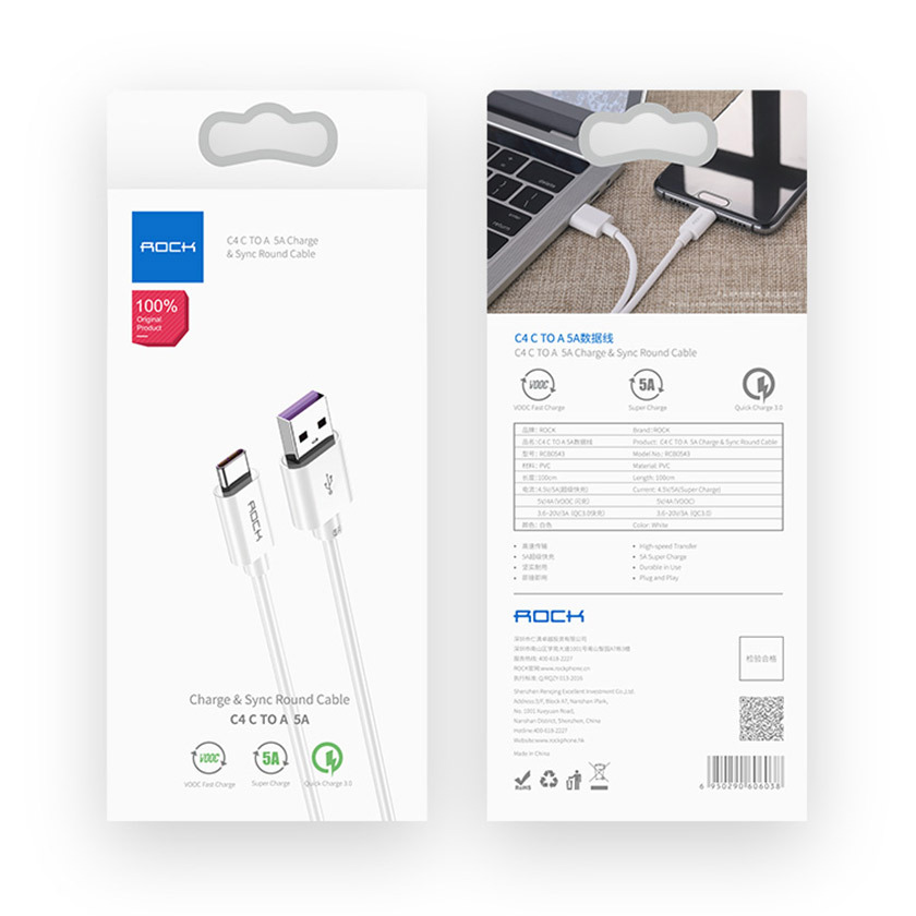 ROCK C4 C TO A 5A FAST CHARGING CABLE SUPER VOOC