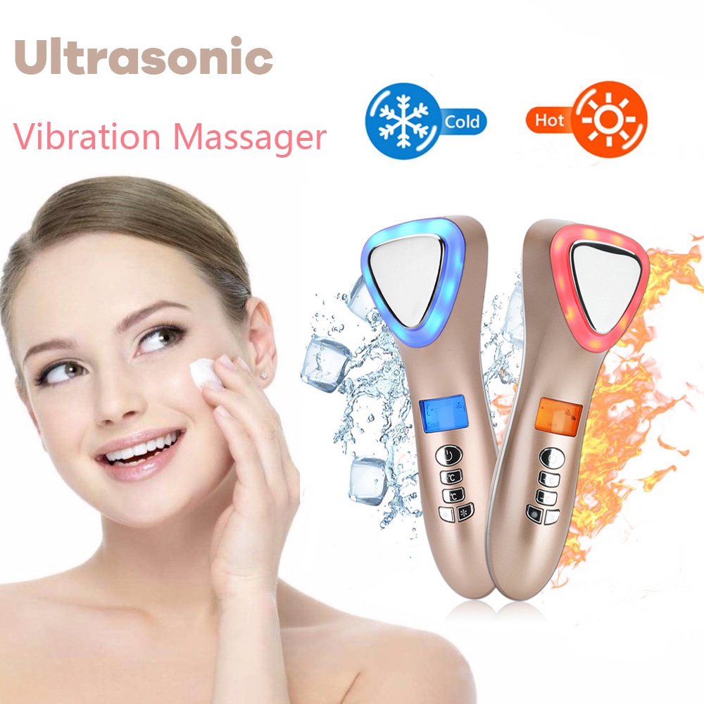 Original Ultrasonic Cryotherapy LED Hot Cold Hammer Facial Lifting Vibration Massager Face Free shipping