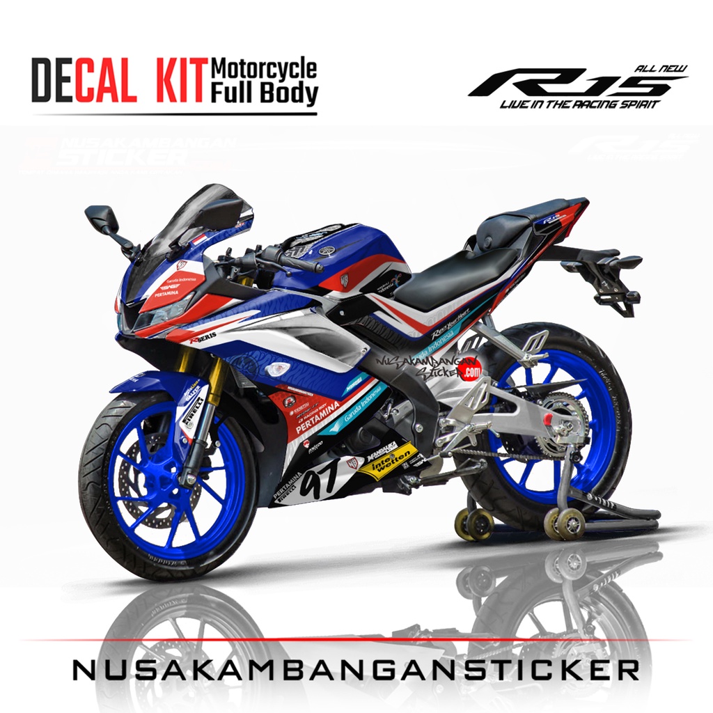 Decal Stiker Motor Yamaha R15 V3 Full Body Biru Merah Putih Racing Team Sticker Variasi Custom