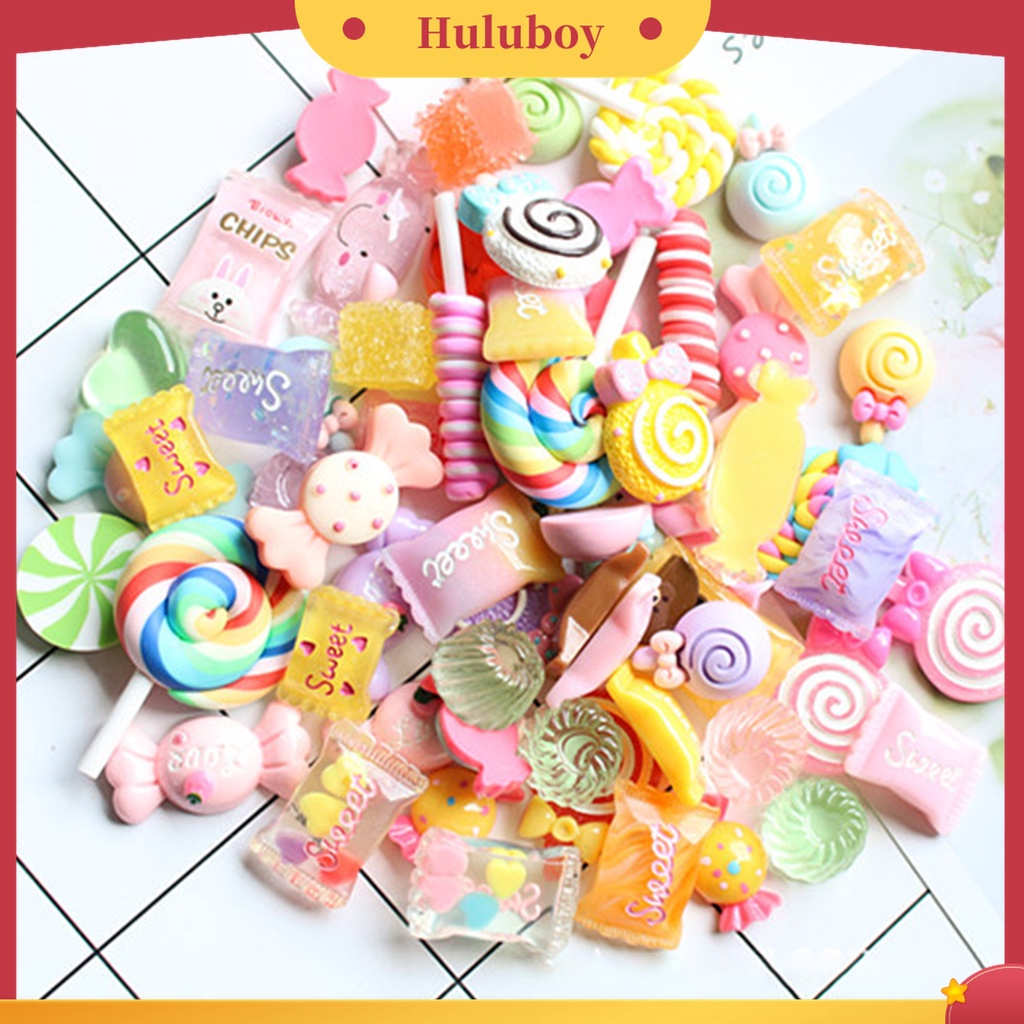 Huluboy Huluboy♡ 30 / 50 / 100 Pcs Ornamen 3D Bahan Resin Akrilik Bentuk Permen Untuk Dekorasi Manicure