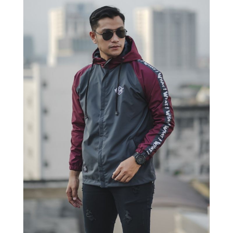 KMO Jaket Outdoor Raglan Running Pria Parasut Taslan / Jaket Olahraga Pria