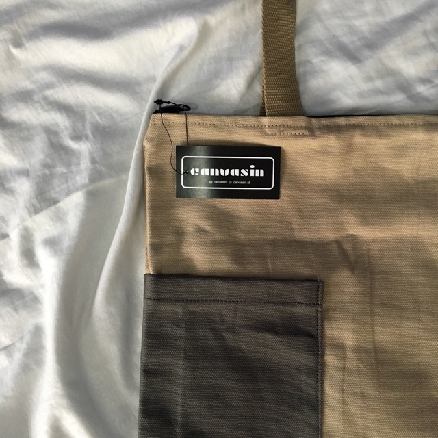 Tote bag khaki &amp; grey