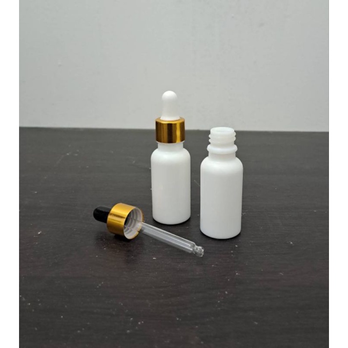 botol pipet kaca 20ml putih mutiara tebal ring almunium gold / botol serum 20ml