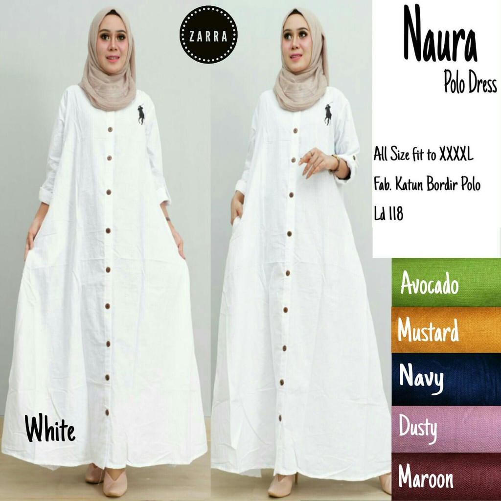 Naura Polo Dress - Gamis Putih Dan Warna Lainnya - LD 118 