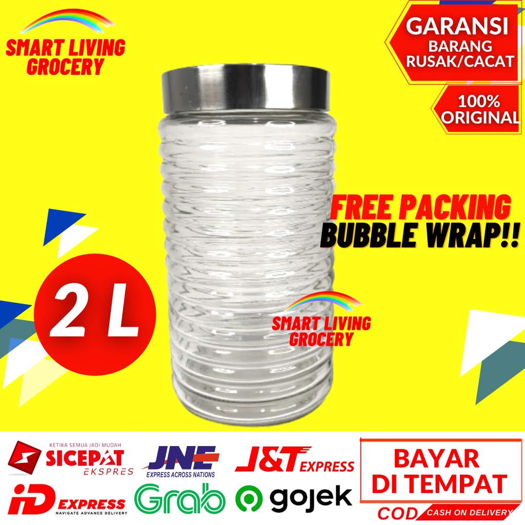 TOPLES KACA KEDAP UDARA 2 LITER WADAH TEMPAT TOPLES LODONG PENYIMPANAN MAKANAN CAMILAN SNACK 2 LITER