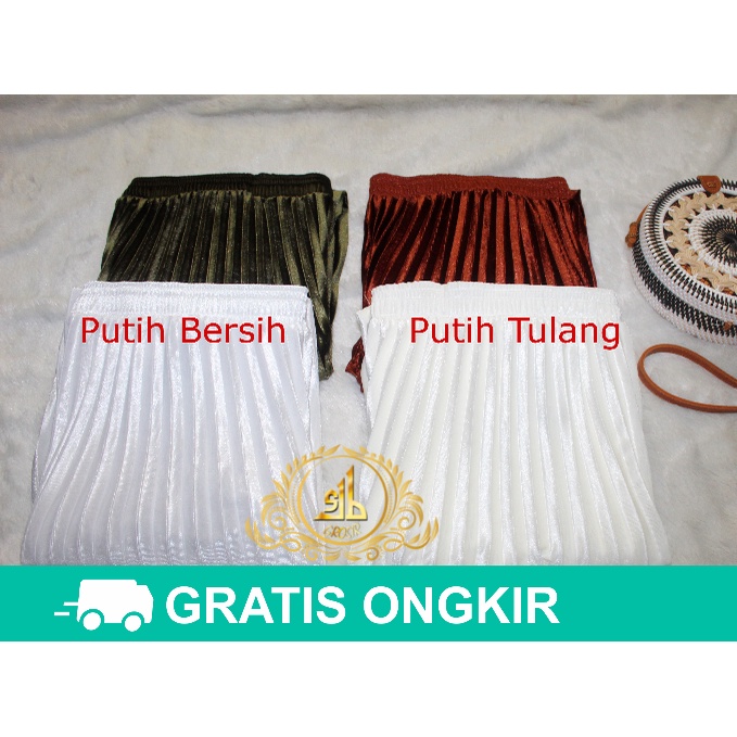 Rok Bludru Velvet Panjang Plisket Premium-ROK  Putih Bersih