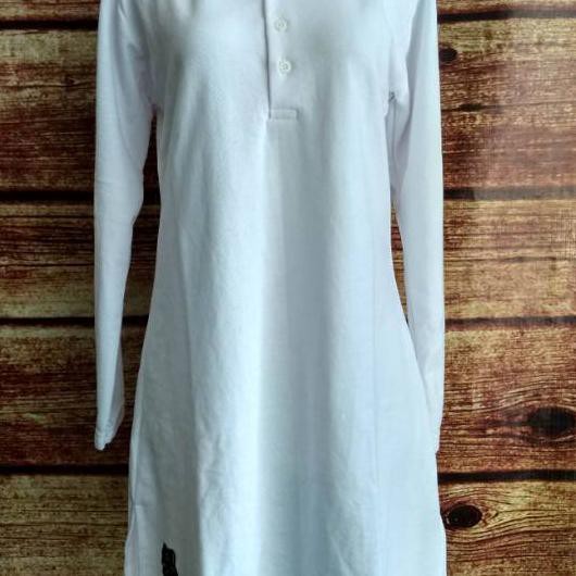 *Diskon* Kaos Krah Polo Lacoste Muslimah PUTIH Panjang Casual Wanita