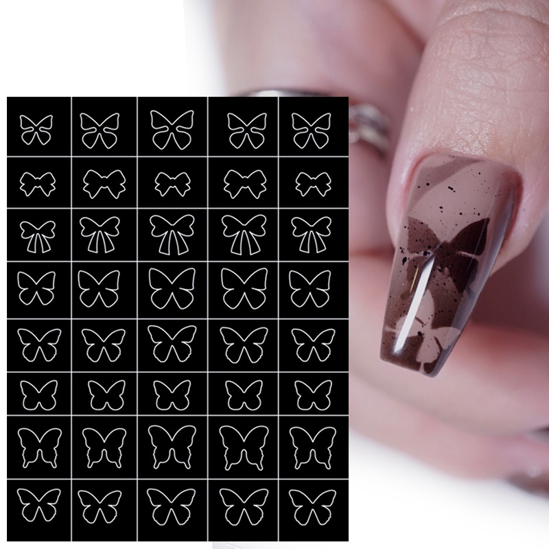 Stiker Kuku 3D Motif Kupu-Kupu Hati Model Hollow Untuk Dekorasi Nail Art