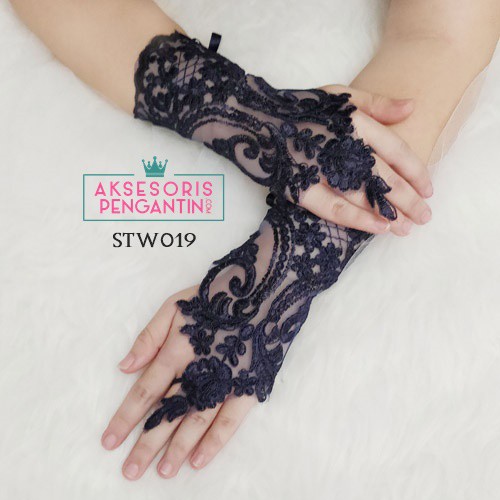 [LIMITED STOCK] SARUNG TANGAN LACE AKSESORIS PENGANTIN WEDDING GLOVES NAVY STW019