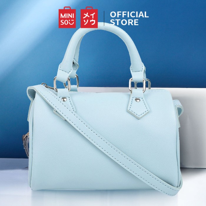 MINISO Tas Selempang Wanita Sling Bag Kecil Bulat Boston Fashion Lucu - Light Blue