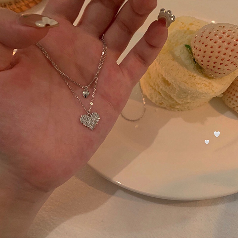 Kalung Sterling Silver 925 Dengan Liontin Hati Model Lapis Ganda Untuk Wanita