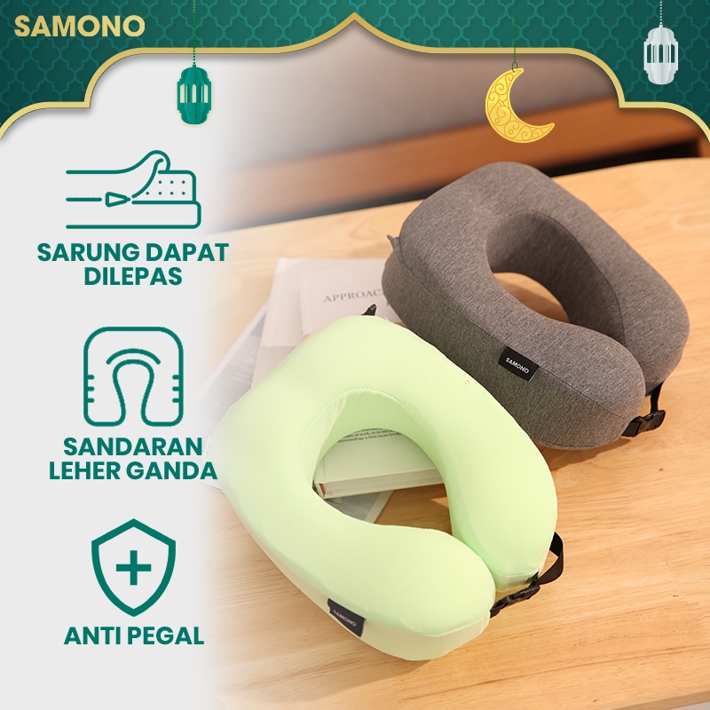 SNP003 SAMONO BONBOX  Bantal Leher Travel Multifungsi 2 in 1 Bantal U 360° dengan Kancing Neck Pillow Dewasa dan Anak