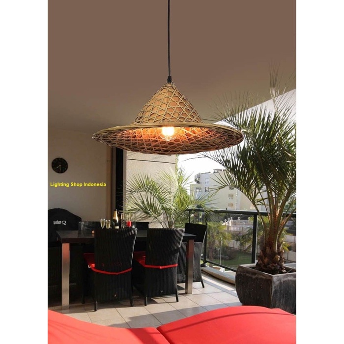 L763 LAMPU GANTUNG HIAS TOPI TANI BAMBU GUNUNG DECOR VINTAGE LIGHTING - 1PCS LAMPU