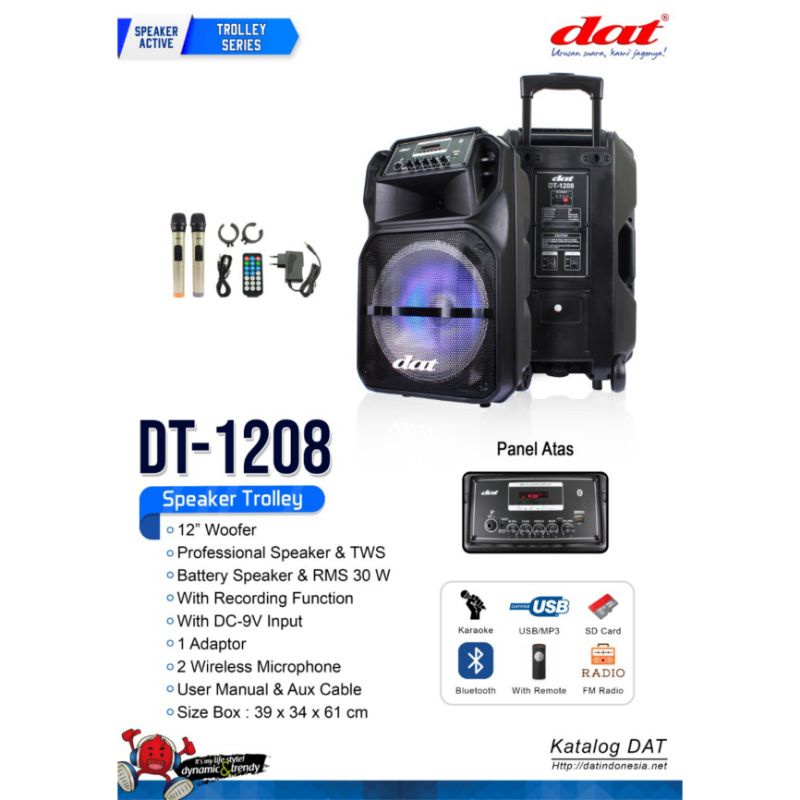 DISTRIBUTOR SPEAKER DAT DT1208 PORTABLE BLUETOOTH