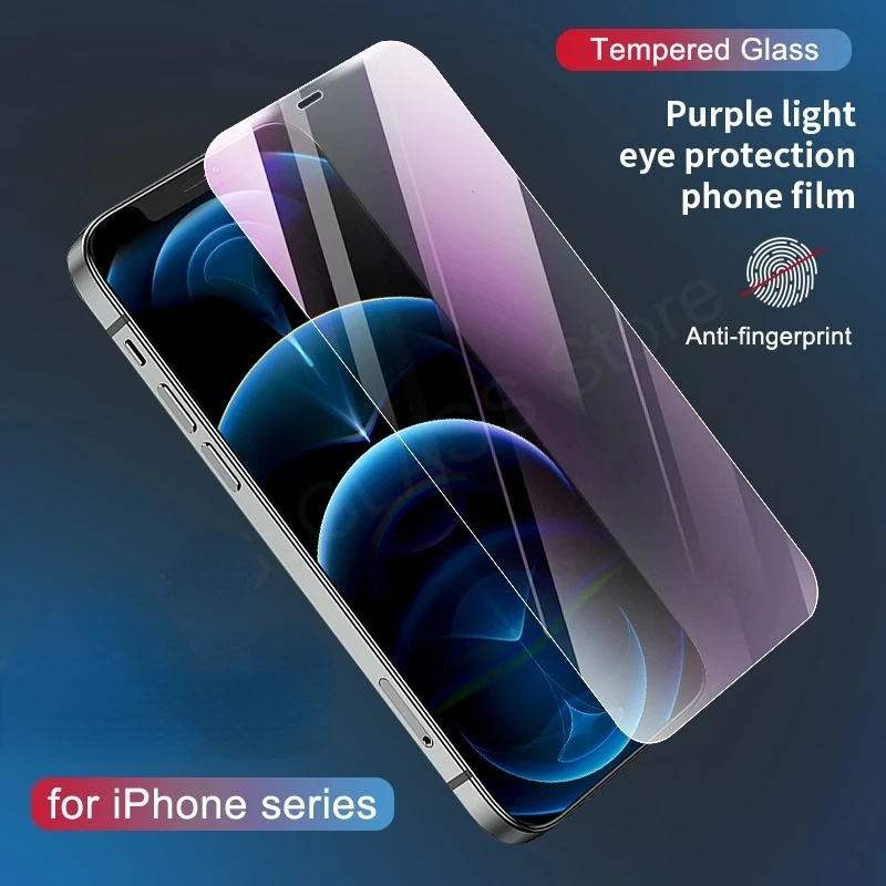 Pelindung Layar Tempered Glass Anti Blue Light Untuk iPhone 14 Pro Max 12 13 Pro Max XR XS 11 Pro Max 6s 7 8 Plus