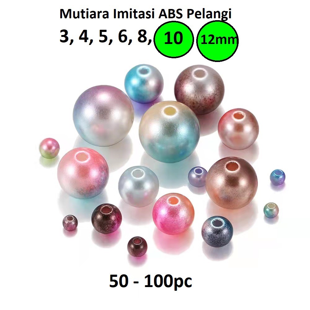 Manik-Manik Mutiara Imitasi Bahan Plastik Abs Warna Pelangi Uk 10-12mm Harga/50-100Pc