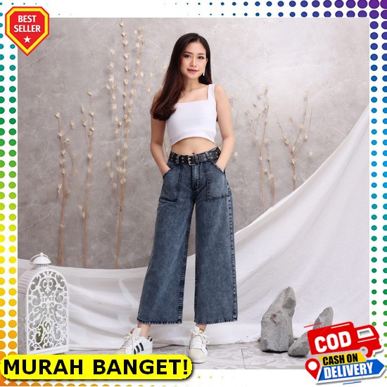 Celana Jeans Oversize Panjang Jumbo Wanita Cewe Pinggang Karet Big Size Kekinian Terbaru Jj045 Fwr -