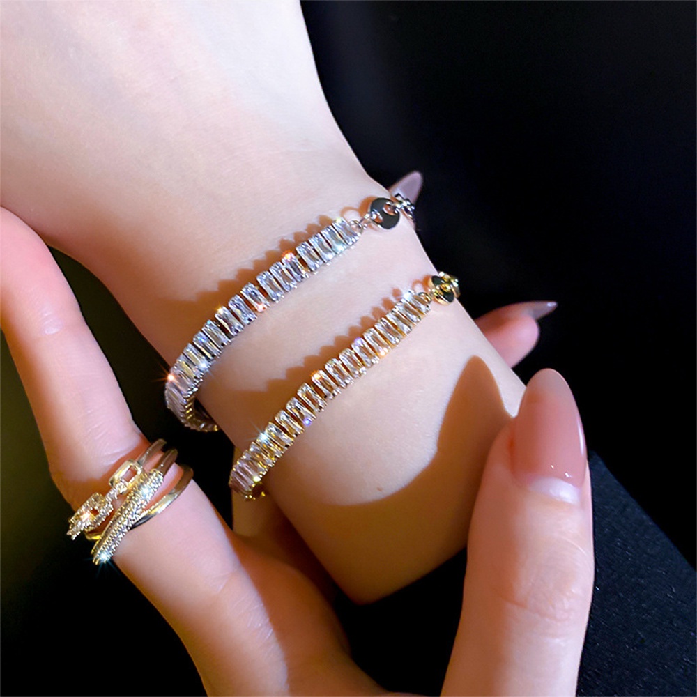 Gelang Rantai Manik-Manik Kubus Kristal AAA Dapat Disesuaikan Untuk Wanita