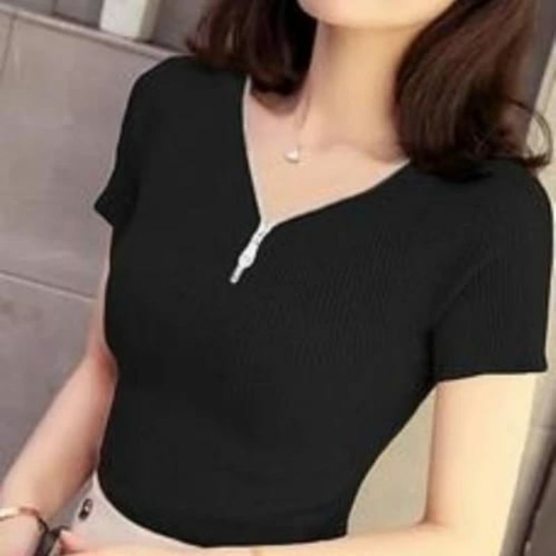 Blouse V Sleting Crop top rajut wanita/Baju wanita crop top leher v