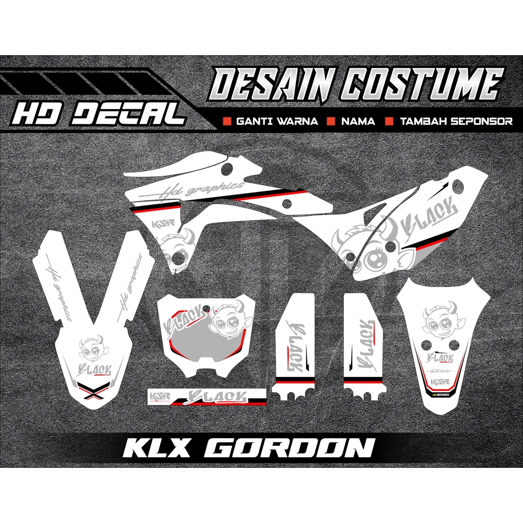 DECAL KAWASAKI KLX GORDON PUTIH SIMPEL DESAIN COSTUME