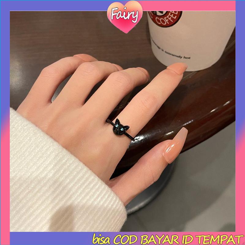 COD✨Cincin Jari Telunjuk Desain Kartun Kucing Hitam Untuk Wanita F