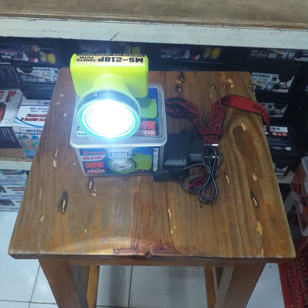 Senter Kepala Diving 50Watt Mitsuyama MS-218P Rechargeable - Senter Kepala Selam Sampai Kedalaman 30 Meter - Headlap Diving Water Resistant Cahaya Putih