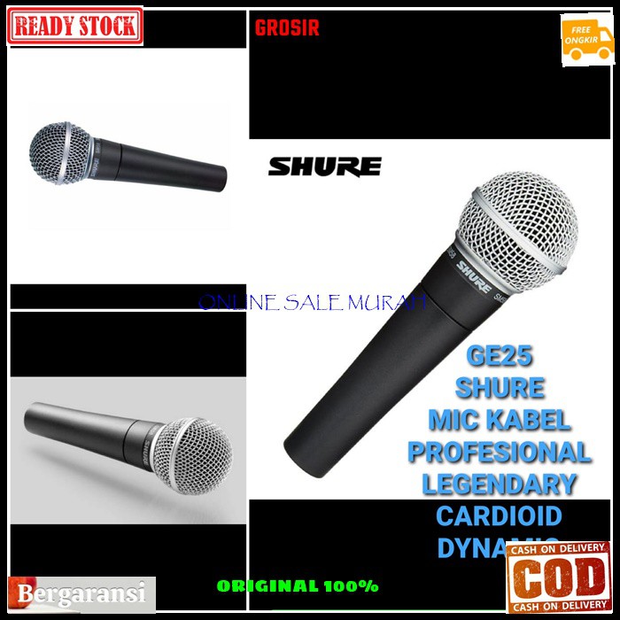 G25 Mic kabel shure legendary dynamic Microphone GE25 mik mikrophone cable karaoke vocal vokal audio sound system pro profesional pengeras suara G25  Bisa digunakan segala jenis audio sound  Bahan dari besi metal  1bh mic 1bh kabel mic 4-5 meteran  suara