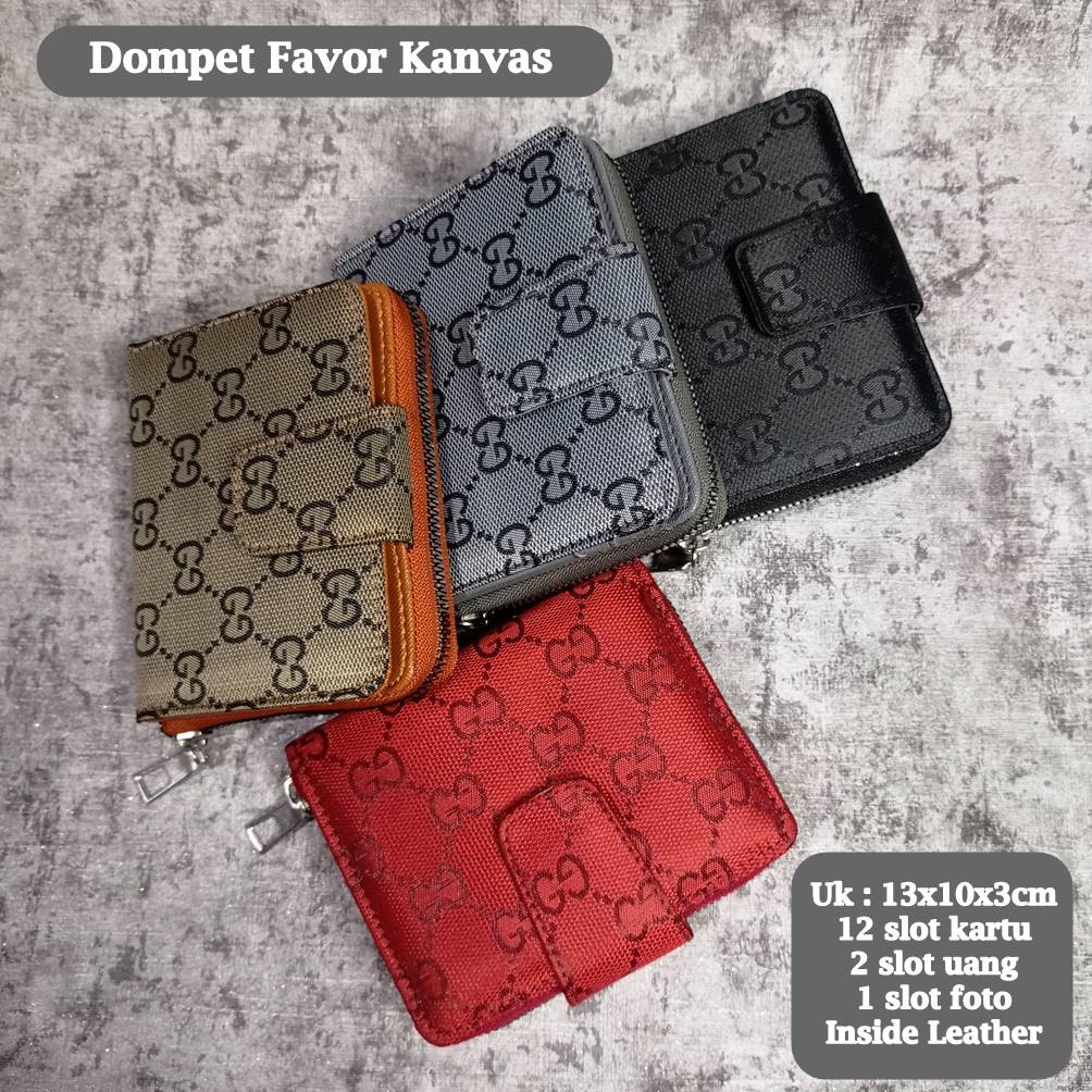 Dompet Lipat Pria Wanita Kulit Resleting Favor Kanvas