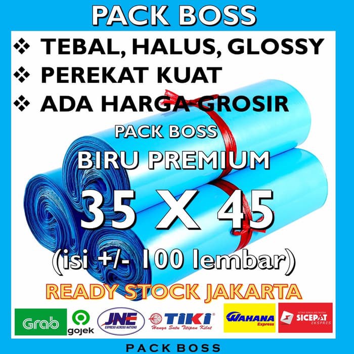

biru premium 35 x 45 polymailer tebal glossy halus langsung pabrik