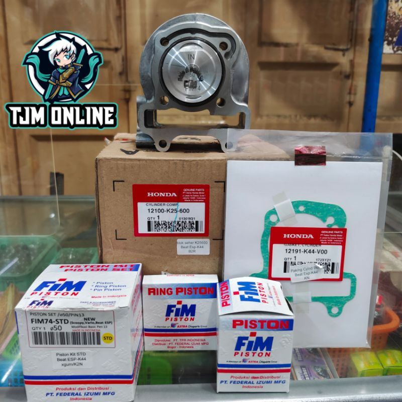 BLOK SEHER KOMPLIT + PISTON KIT BEAT FI ESP POP SCOOPY ESP K44 ORIGINAL