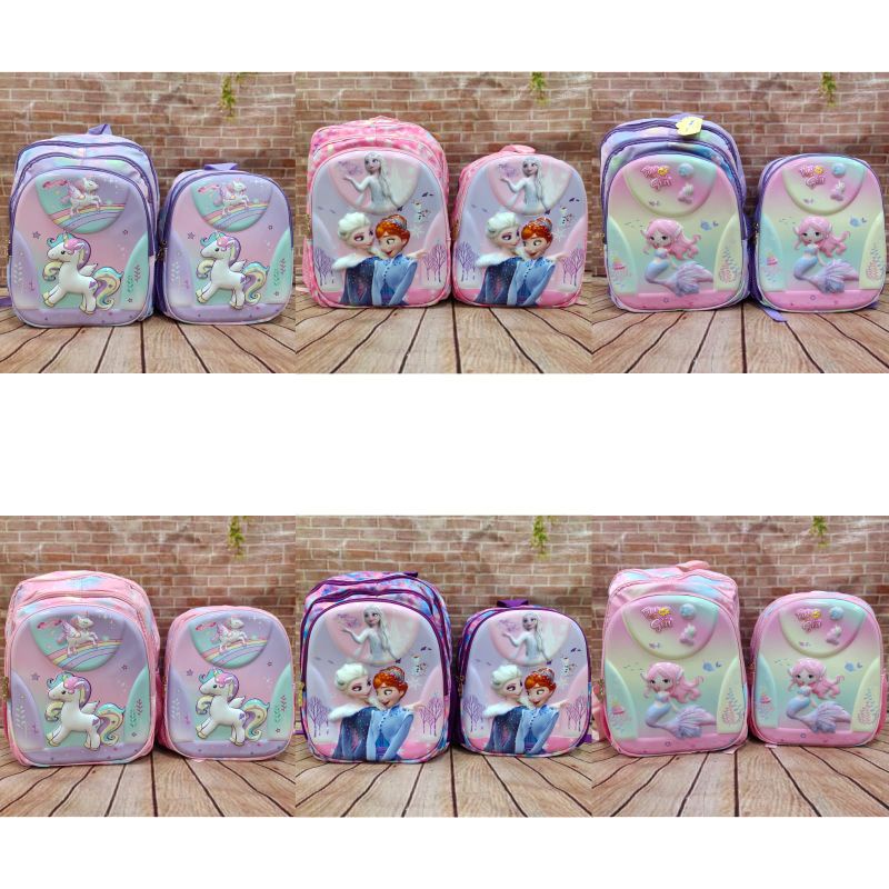 SALE 06.06 Ransel Anak Cewek TK - SD Size 14&quot;-16&quot; Unicorn Frozen Mermaid