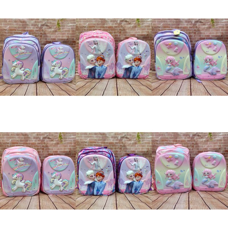 Ransel Anak Cewek TK - SD Size 14&quot;-16&quot; Unicorn Frozen Mermaid