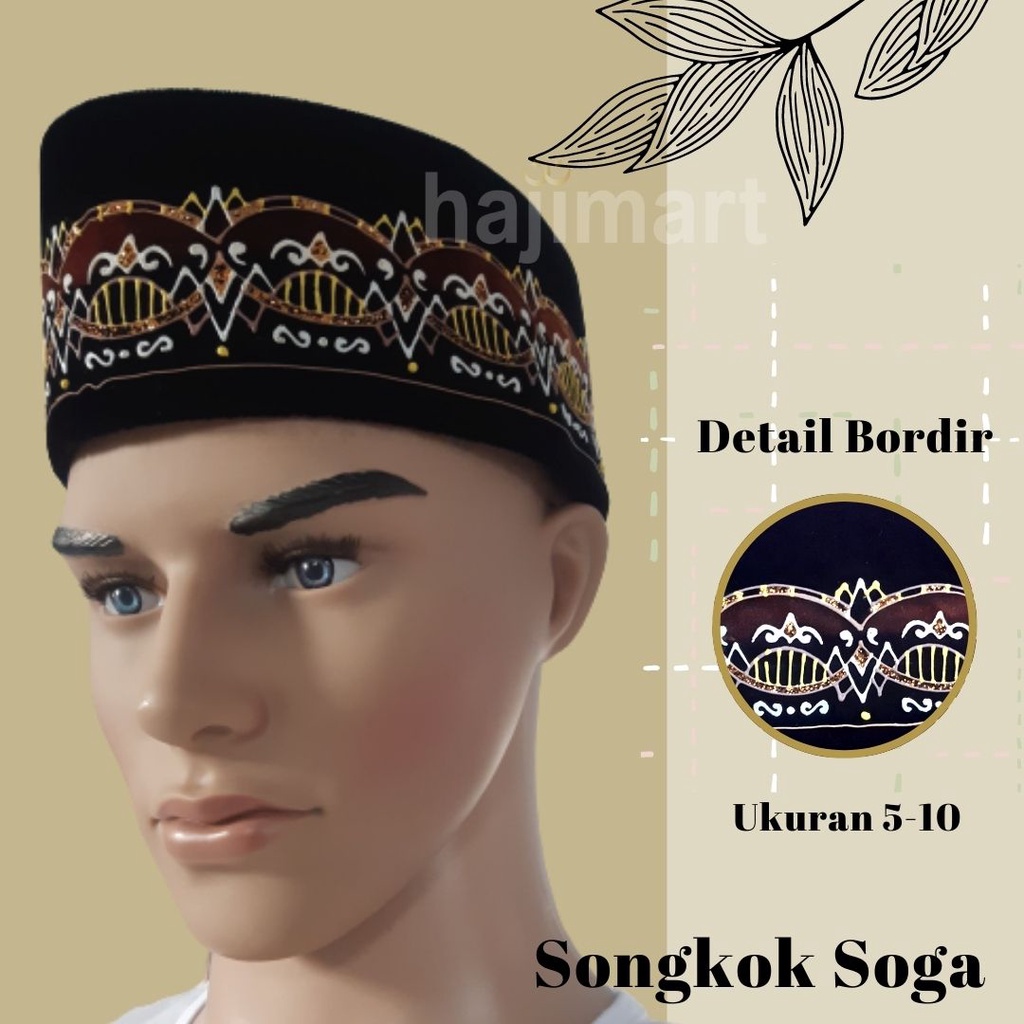 SONGKOK SOGA/ SONGKOK HITAM MOTIF LUKIS TIMBUL