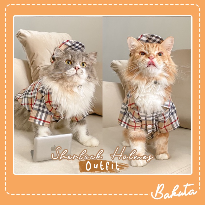 Baju Kucing Bundle Outfit Sherlock Holmes Lucu untuk kucing dan anjing / Baju Kucing Murah size S-XL