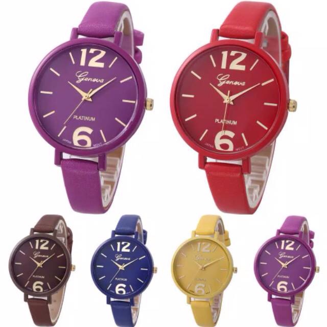 BS201 Jam Tangan Wanita Geneva Quartz Tali Kulit Imitasi Ramping Jam tangan murah (DI JAMIN HIDUP)