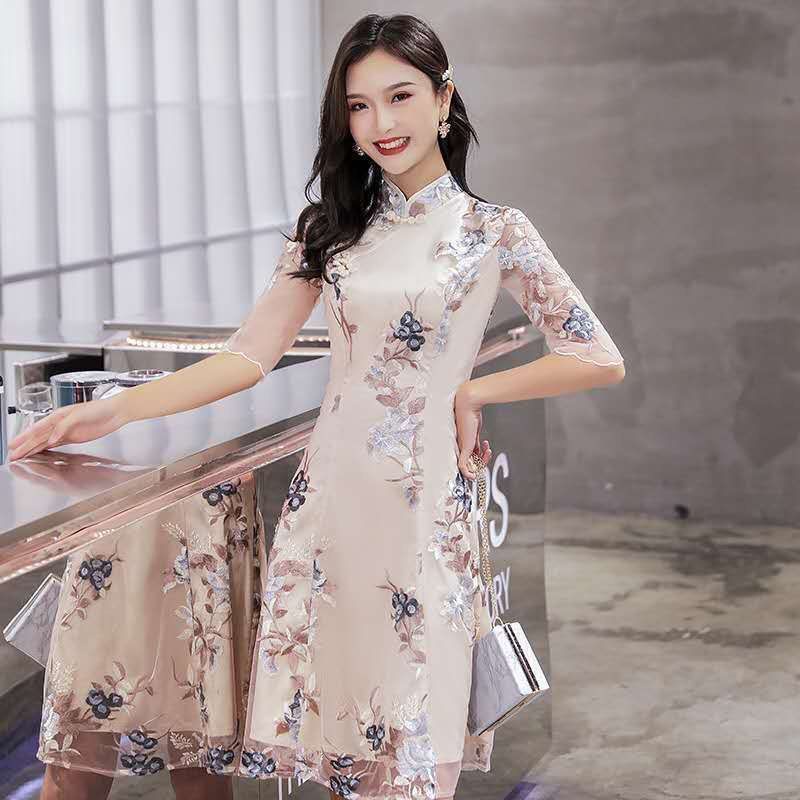 Improved cheongsam style dress 2021 new summer fashion big flower daily Chinese style young girl
