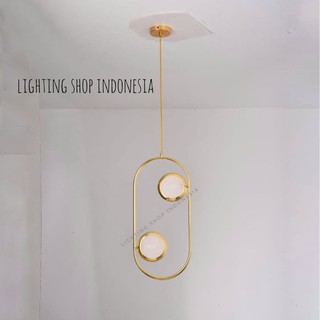 Lampu gantung led oval minimalis modern 2 lampu bulat gold Lampu gantung led oval minimalis modern 2 lampu bulat gold