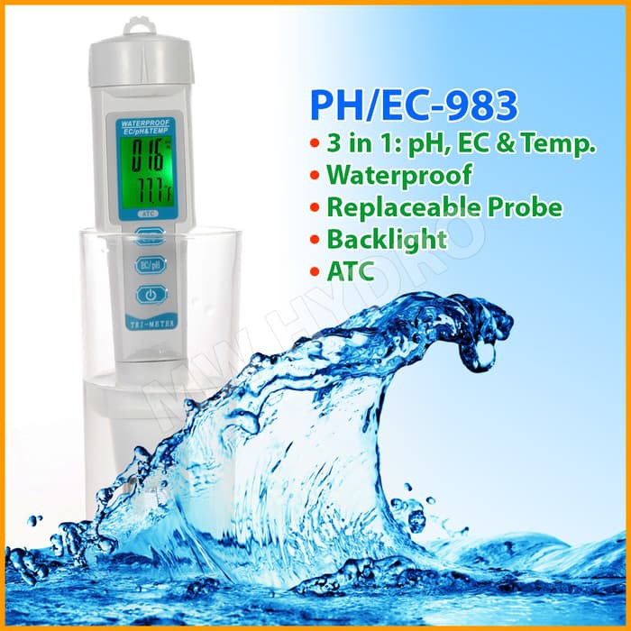 pH + EC + Temp Meter - Waterproof Backlight ATC - 3 in 1 (983)